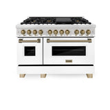 ZLINE Autograph Edition 48 in. 6.0 cu. ft. Legacy Dual Fuel Range with 7 Burner Gas Cooktop and 2 Electric Ovens in Stainless Steel with White Matte Doors and Champagne Bronze Accents (RAZ-WM-48-CB)
