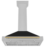 ZLINE Autograph Edition 36 in. Convertible Satin Stainless Steel Wall Mount Range Hood with Black Matte Shell and Champagne Bronze Handle (KB4SNZ-BLM36-CB)