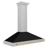 ZLINE Autograph Edition 48 in. Convertible Satin Stainless Steel Wall Mount Range Hood with Black Matte Shell and Polished Gold Handle (KB4SNZ-BLM48-G)