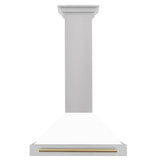 ZLINE 30 in. Autograph Edition Convertible Fingerprint Resistant DuraSnow® Stainless Steel Range Hood with White Matte Shell and Champagne Bronze Handle (KB4SNZ-WM30-CB)