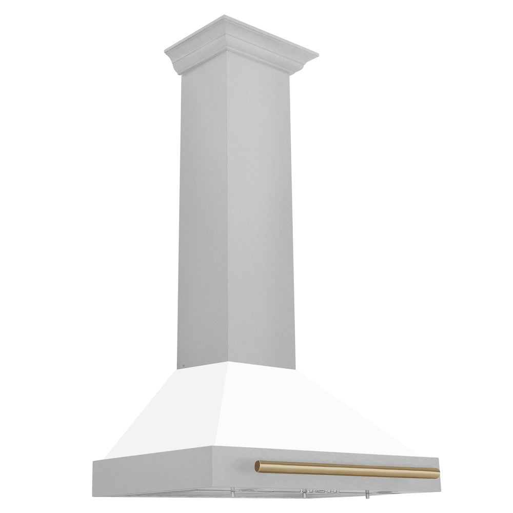 ZLINE 30 in. Autograph Edition Convertible Fingerprint Resistant DuraSnow® Stainless Steel Range Hood with White Matte Shell and Champagne Bronze Handle (KB4SNZ-WM30-CB)
