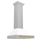 ZLINE 30 in. Autograph Edition Convertible Fingerprint Resistant DuraSnow® Stainless Steel Range Hood with White Matte Shell and Champagne Bronze Handle (KB4SNZ-WM30-CB)