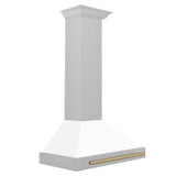 ZLINE 30 in. Autograph Edition Convertible Fingerprint Resistant DuraSnow® Stainless Steel Range Hood with White Matte Shell and Champagne Bronze Handle (KB4SNZ-WM30-CB)