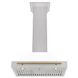 ZLINE 30 in. Autograph Edition Convertible Fingerprint Resistant DuraSnow® Stainless Steel Range Hood with White Matte Shell and Champagne Bronze Handle (KB4SNZ-WM30-CB)