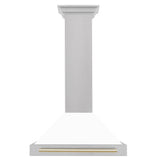 ZLINE 30 in. Autograph Edition Convertible Fingerprint Resistant DuraSnow® Stainless Steel Range Hood with White Matte Shell and Polished Gold Handle (KB4SNZ-WM30-G)