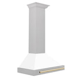 ZLINE 30 in. Autograph Edition Convertible Fingerprint Resistant DuraSnow® Stainless Steel Range Hood with White Matte Shell and Polished Gold Handle (KB4SNZ-WM30-G)
