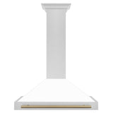 ZLINE 36 in. Autograph Edition Convertible Fingerprint Resistant DuraSnow® Stainless Steel Range Hood with White Matte Shell and Champagne Bronze Handle (KB4SNZ-WM36-CB)