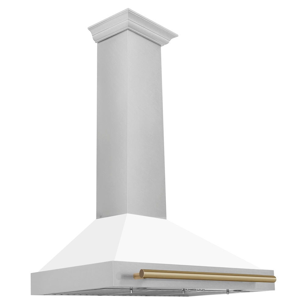 ZLINE 36 in. Autograph Edition Convertible Fingerprint Resistant DuraSnow® Stainless Steel Range Hood with White Matte Shell and Champagne Bronze Handle (KB4SNZ-WM36-CB)