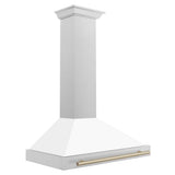 ZLINE 36 in. Autograph Edition Convertible Fingerprint Resistant DuraSnow® Stainless Steel Range Hood with White Matte Shell and Champagne Bronze Handle (KB4SNZ-WM36-CB)