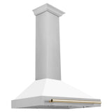 ZLINE 36 in. Autograph Edition Convertible Fingerprint Resistant DuraSnow® Stainless Steel Range Hood with White Matte Shell and Polished Gold Handle (KB4SNZ-WM36-G)