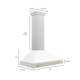 ZLINE 36 in. Autograph Edition Convertible Fingerprint Resistant DuraSnow® Stainless Steel Range Hood with White Matte Shell and Polished Gold Handle (KB4SNZ-WM36-G)