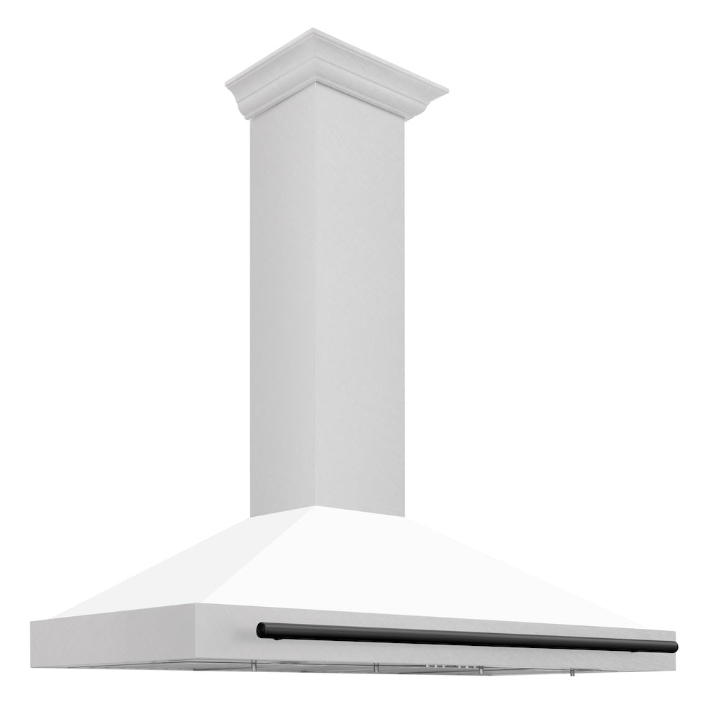 ZLINE 48 in. Autograph Edition Convertible Fingerprint Resistant DuraSnow® Stainless Steel Range Hood with White Matte Shell and Matte Black Handle (KB4SNZ-WM48-MB)