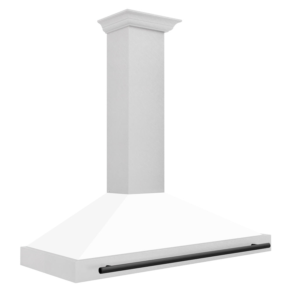 ZLINE 48 in. Autograph Edition Convertible Fingerprint Resistant DuraSnow® Stainless Steel Range Hood with White Matte Shell and Matte Black Handle (KB4SNZ-WM48-MB)