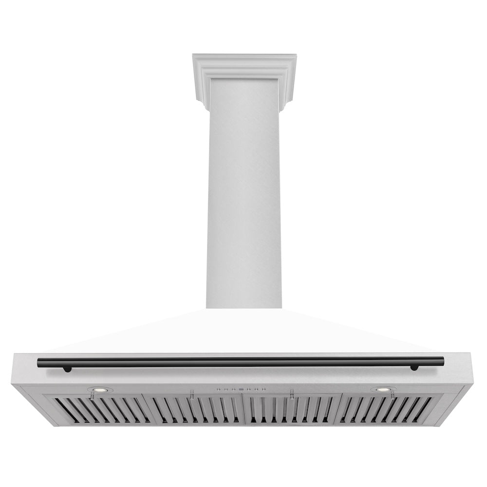 ZLINE 48 in. Autograph Edition Convertible Fingerprint Resistant DuraSnow® Stainless Steel Range Hood with White Matte Shell and Matte Black Handle (KB4SNZ-WM48-MB)