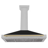 ZLINE Autograph Edition 48 in. Convertible Satin Stainless Steel Wall Mount Range Hood with Black Matte Shell and Champagne Bronze Handle (KB4SNZ-BLM48-CB)
