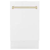 ZLINE Autograph Edition 18” Tallac Series 3rd Rack Top Control Built-In Dishwasher in White Matte with Polished Gold Handle, 51dBa (DWVZ-WM-18-G)