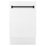 ZLINE Autograph Edition 18” Tallac Series 3rd Rack Top Control Built-In Dishwasher in White Matte with Matte Black Handle, 51dBa (DWVZ-WM-18-MB)
