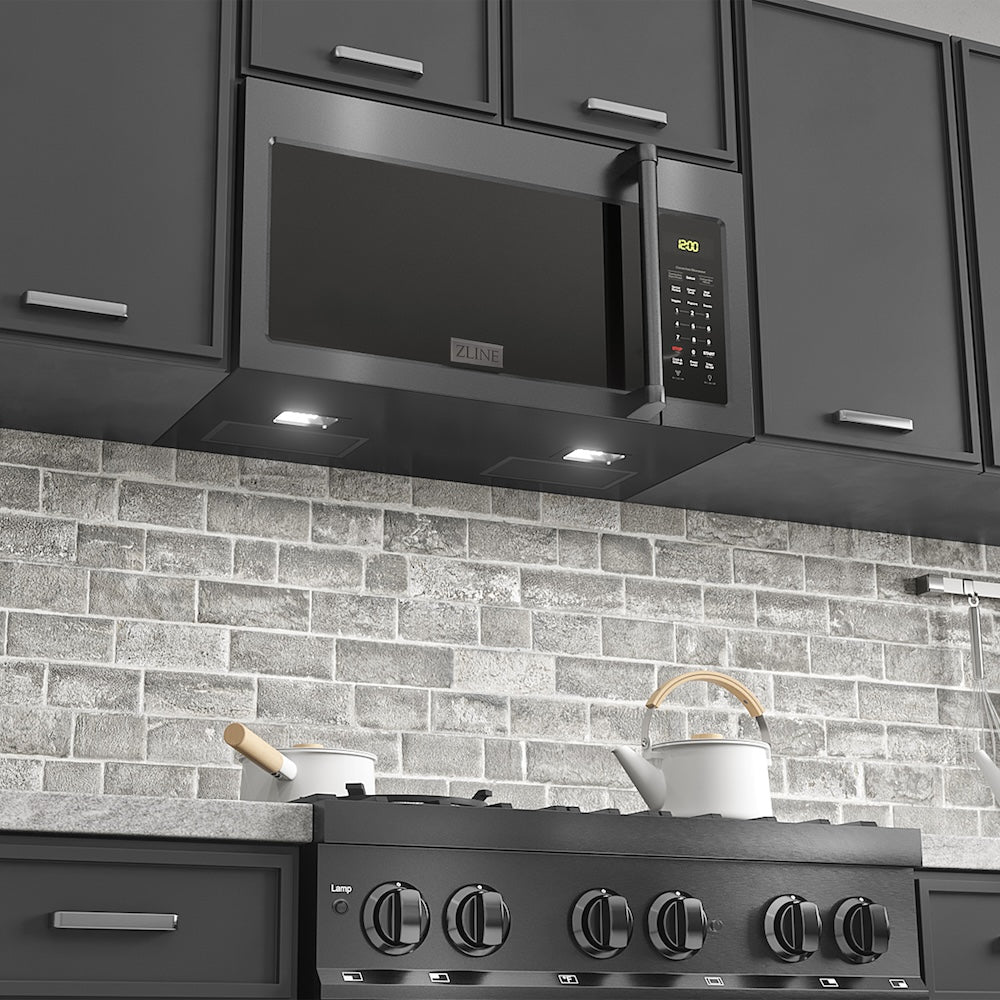 ZLINE 1.5 cu. ft. Over the Range Convection Microwave Oven in Black Stainless Steel with Traditional Handle and Sensor Cooking (MWO-OTR-H-30-BS)