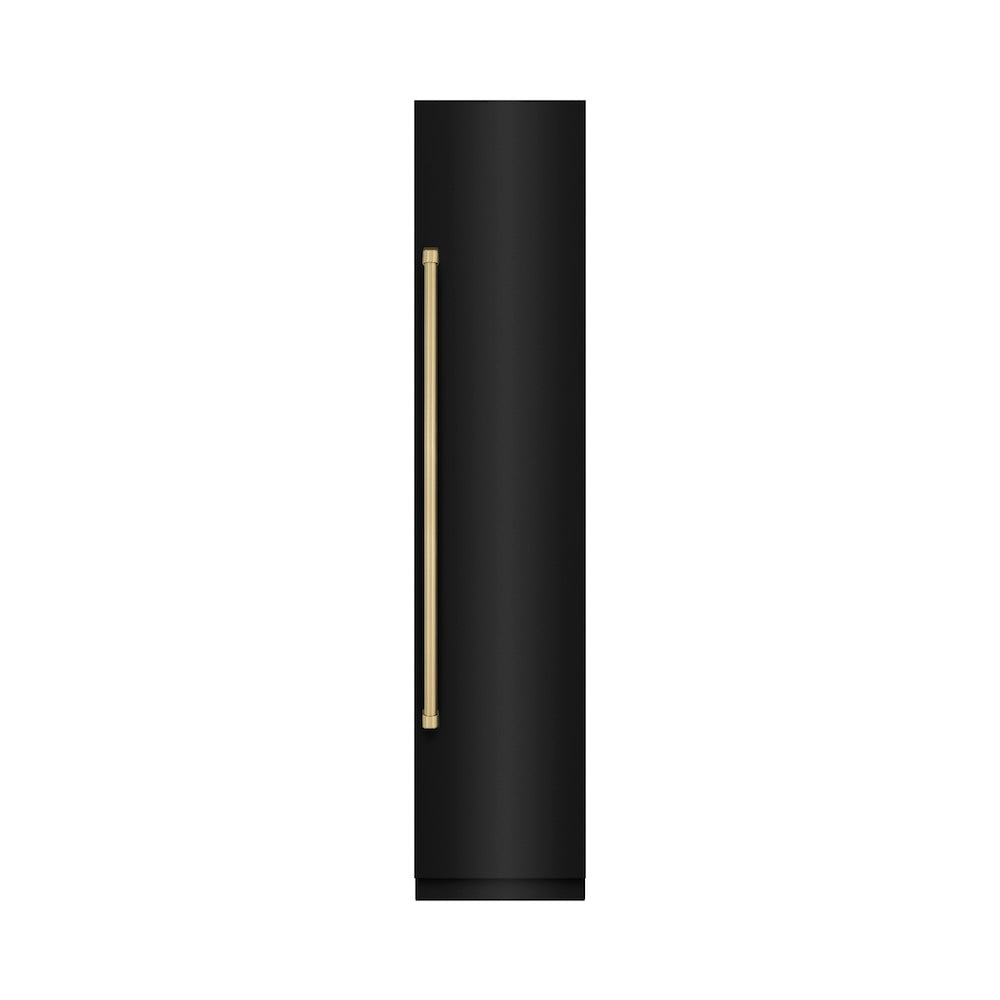 ZLINE Autograph Edition 18 in. 8.6 cu. ft. Right Hinge Column Freezer in Black Stainless Steel with Graphite Gray Interior and Champagne Bronze Accents (RCFVRZ-BS-18-CB)