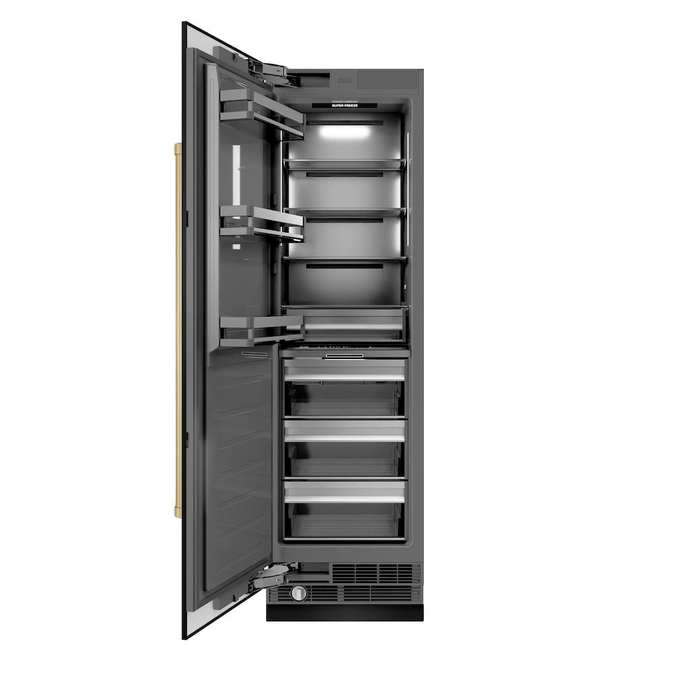 ZLINE Autograph Edition 24 in. 12.4 cu. ft. Column Freezer in Black Stainless Steel with Graphite Gray Interior and Champagne Bronze Accents (RCFVZ-BS-24-CB)