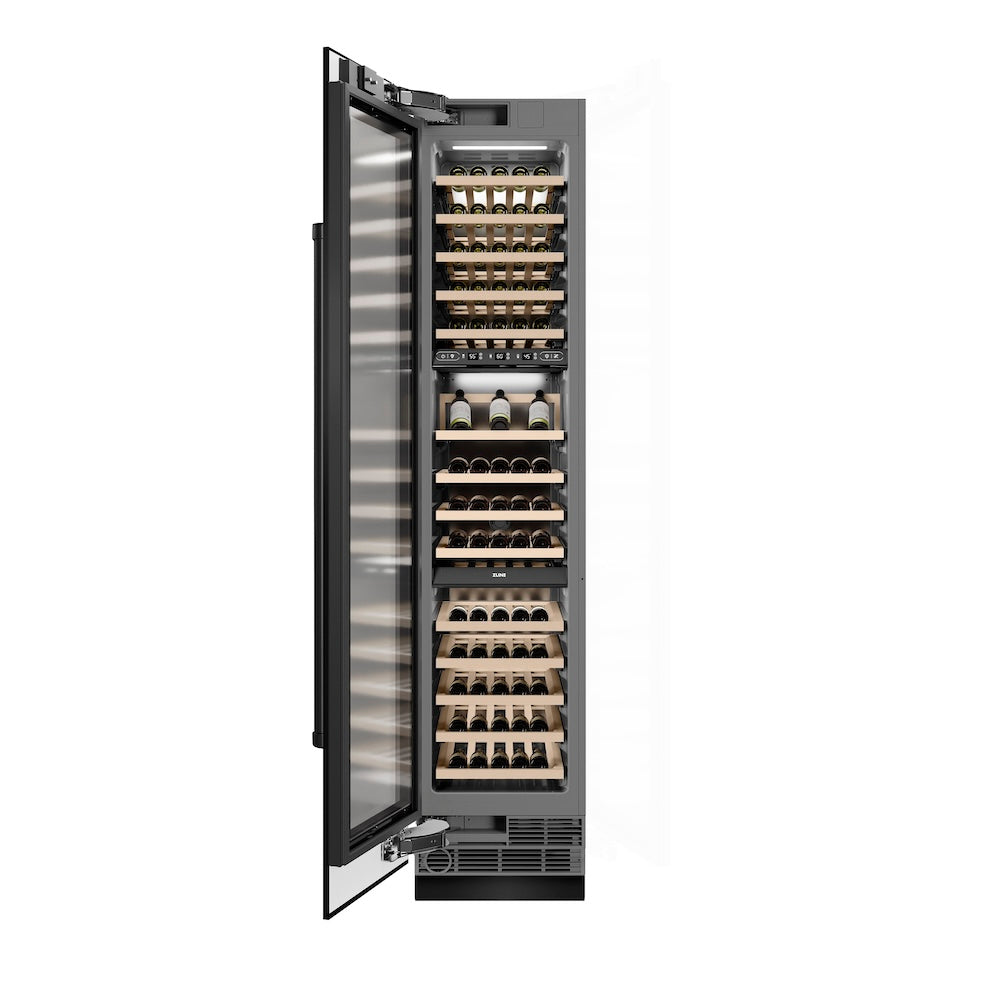 ZLINE 18 in. 9.0 cu. ft. Triple Zone 68 Bottle Left Hinge Column Wine Cooler in Black Stainless Steel (RCWVL-BS-18)