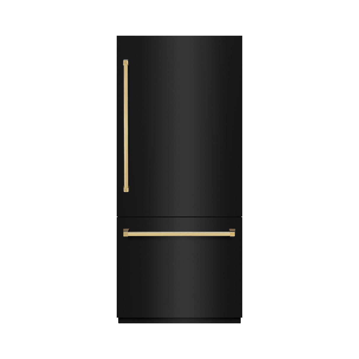 ZLINE Autograph Edition 36 in. 19.8 cu. ft. Built-In Bottom Freezer Refrigerator with Water Dispenser and Ice Maker in Black Stainless Steel with Graphite Gray Interior and Polished Gold Accents (GRBITZ-BS-36-G)