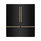 ZLINE Autograph Edition 72 in. 39.6 cu. ft. French Door Built-In Bottom Freezer Refrigerator with Water Dispensers and Ice Makers in Black Stainless Steel with Graphite Gray Interior and Champagne Bronze Accents (GRBITZ-BS-72-CB)