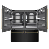 ZLINE Autograph Edition 72 in. 39.6 cu. ft. French Door Built-In Bottom Freezer Refrigerator with Water Dispensers and Ice Makers in Black Stainless Steel with Graphite Gray Interior and Champagne Bronze Accents (GRBITZ-BS-72-CB)