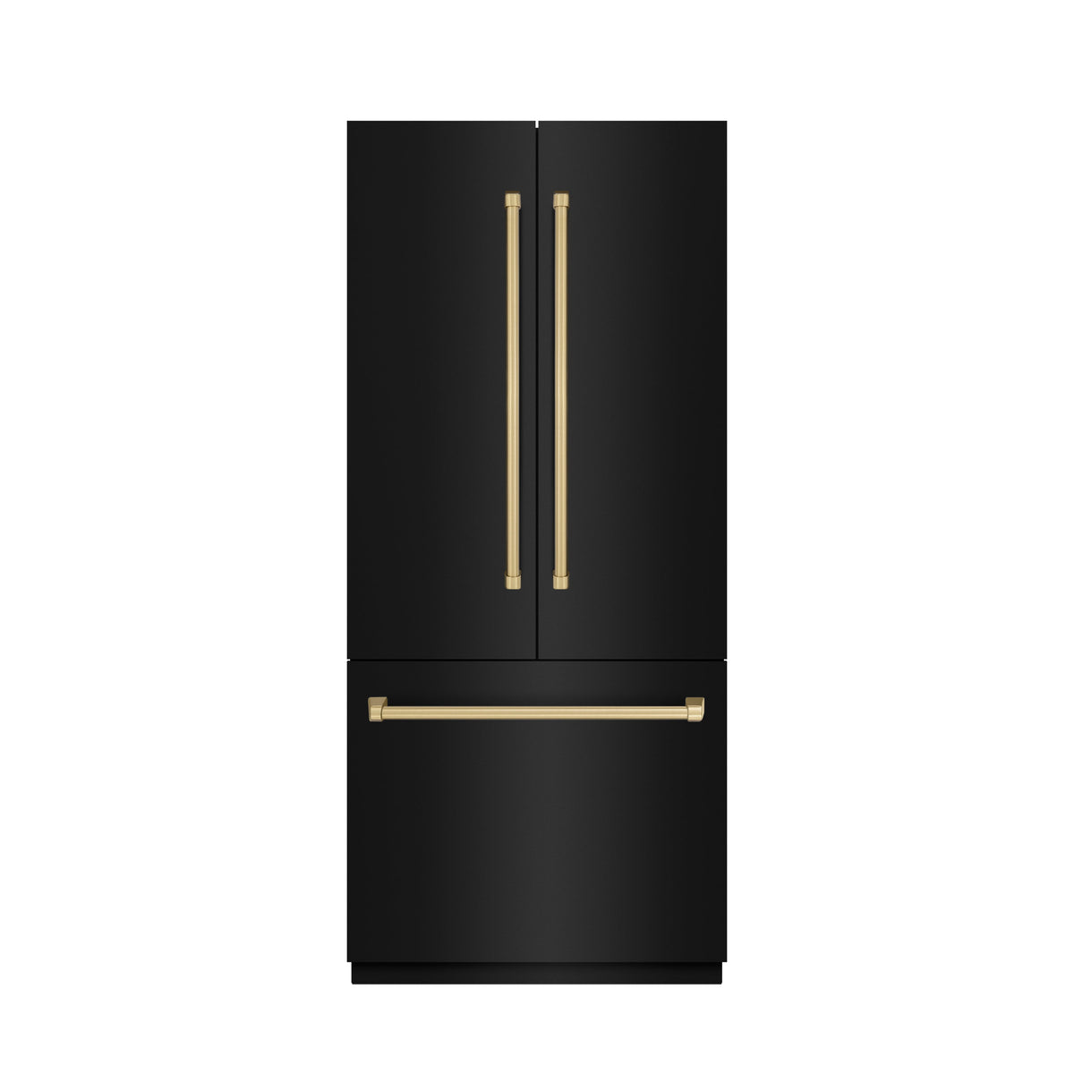 ZLINE Autograph Edition 36 in. 19.6 cu. ft. French Door Built-In Bottom Freezer Refrigerator with Water Dispenser and Ice Maker in Black Stainless Steel with Graphite Gray Interior and Champagne Bronze Accents (GRBIVZ-BS-36-CB)