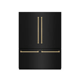 ZLINE Autograph Edition 60 in. 32.2 cu. ft. French Door Built-In Bottom Freezer Refrigerator with Water Dispenser and Ice Maker in Black Stainless Steel with Graphite Gray Interior and Champagne Bronze Accents (GRBIVZ-BS-60-CB)