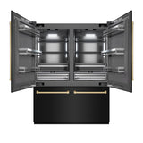 ZLINE Autograph Edition 60 in. 32.2 cu. ft. French Door Built-In Bottom Freezer Refrigerator with Water Dispenser and Ice Maker in Black Stainless Steel with Graphite Gray Interior and Champagne Bronze Accents (GRBIVZ-BS-60-CB)