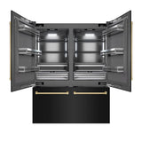 ZLINE Autograph Edition 60 in. 32.2 cu. ft. French Door Built-In Bottom Freezer Refrigerator with Water Dispenser and Ice Maker in Black Stainless Steel with Graphite Gray Interior and Champagne Bronze Accents (GRBIVZ-BS-60-CB)