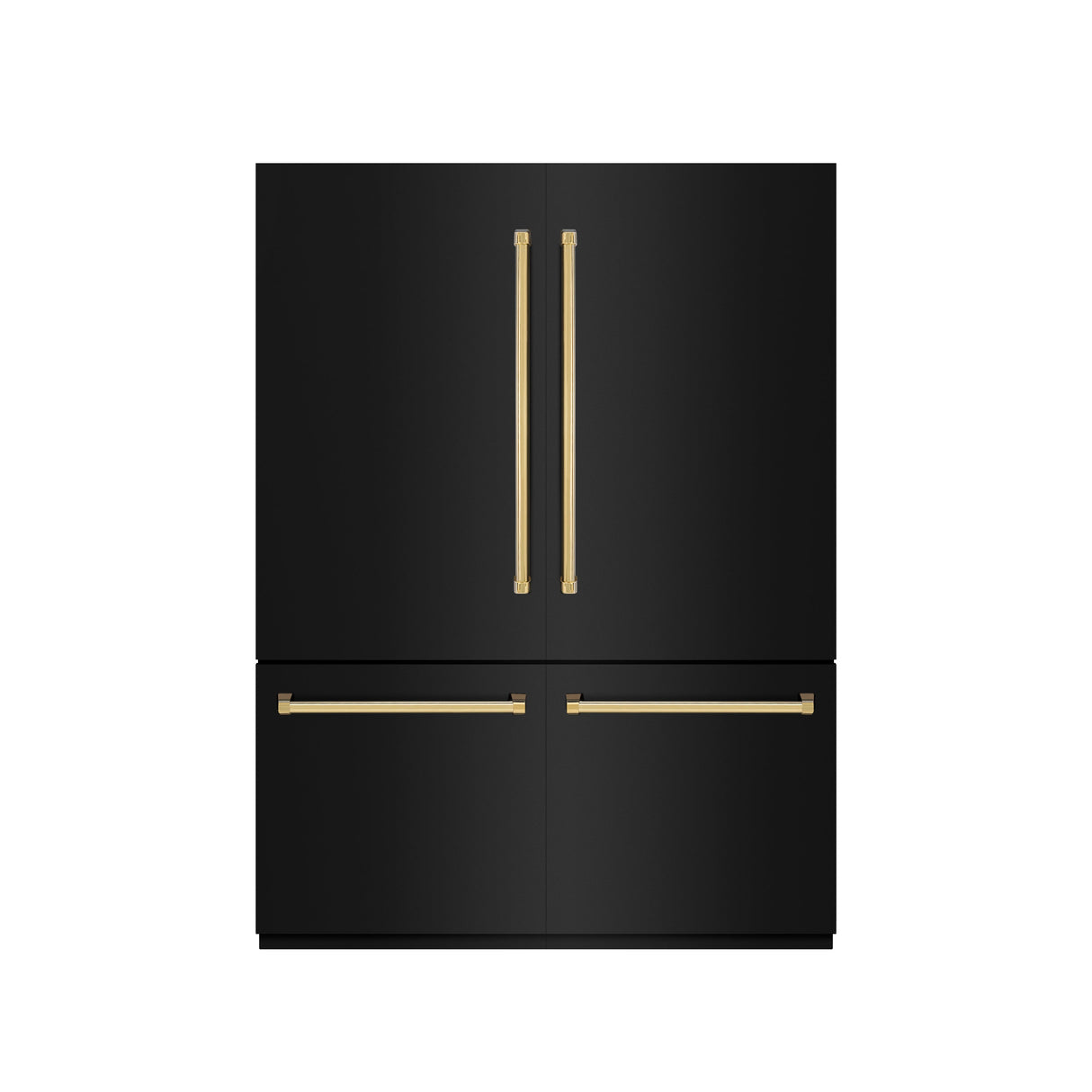 ZLINE Autograph Edition 60 in. 32.2 cu. ft. French Door Built-In Bottom Freezer Refrigerator with Water Dispenser and Ice Maker in Black Stainless Steel with Graphite Gray Interior and Polished Gold Accents (GRBIVZ-BS-60-G)