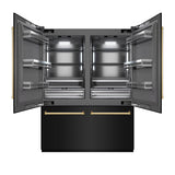ZLINE Autograph Edition 60 in. 32.2 cu. ft. French Door Built-In Bottom Freezer Refrigerator with Water Dispenser and Ice Maker in Black Stainless Steel with Graphite Gray Interior and Polished Gold Accents (GRBIVZ-BS-60-G)