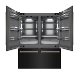 ZLINE Autograph Edition 60 in. 32.2 cu. ft. French Door Built-In Bottom Freezer Refrigerator with Water Dispenser and Ice Maker in Black Stainless Steel with Graphite Gray Interior and Polished Gold Accents (GRBIVZ-BS-60-G)