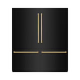 ZLINE Autograph Edition 72 in. 39.6 cu. ft. French Door Built-In Bottom Freezer Refrigerator with Water Dispensers and Ice Makers in Black Stainless Steel and Polished Gold Accents (RBITZ-BS-72-G)