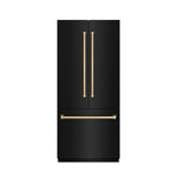 ZLINE Autograph Edition 36 in. 19.6 cu. ft. French Door Built-In Bottom Freezer Refrigerator with Water Dispenser and Ice Maker in Black Stainless Steel with Stainless Steel Interior and Champagne Bronze Accents (SRBIVZ-BS-36-CB)