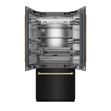 ZLINE Autograph Edition 36 in. 19.6 cu. ft. French Door Built-In Bottom Freezer Refrigerator with Water Dispenser and Ice Maker in Black Stainless Steel with Stainless Steel Interior and Champagne Bronze Accents (SRBIVZ-BS-36-CB)