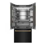 ZLINE Autograph Edition 36 in. 19.6 cu. ft. French Door Built-In Bottom Freezer Refrigerator with Water Dispenser and Ice Maker in Black Stainless Steel with Stainless Steel Interior and Champagne Bronze Accents (SRBIVZ-BS-36-CB)
