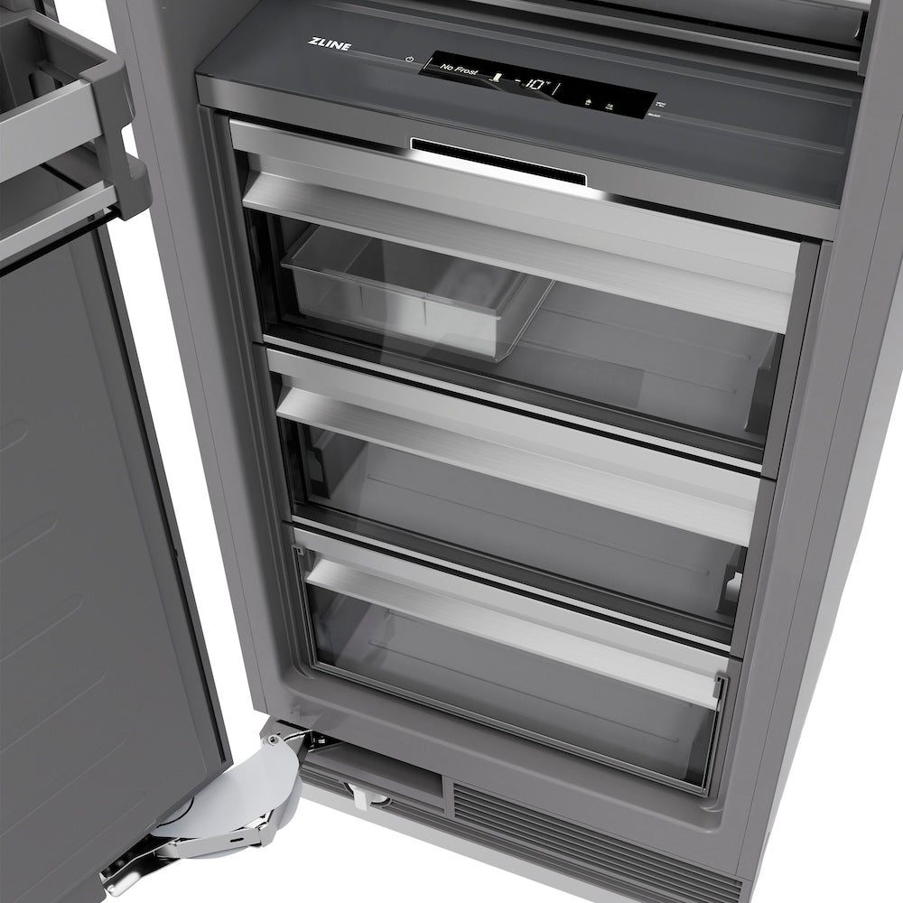 ZLINE Autograph Edition 18 in. 8.6 cu. ft. Left Hinge Column Freezer in White Matte with Graphite Gray Interior and Champagne Bronze Accents (RCFVLZ-WM-18-CB)