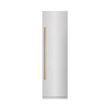 ZLINE Autograph Edition 24 in. 12.5 cu. ft. Column Refrigerator in Satin Stainless Steel with Graphite Gray Interior and Polished Gold Accents (RCRVZ-SN-24-G)