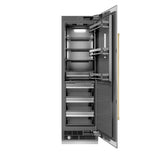 ZLINE Autograph Edition 24 in. 12.5 cu. ft. Column Refrigerator in Satin Stainless Steel with Graphite Gray Interior and Polished Gold Accents (RCRVZ-SN-24-G)