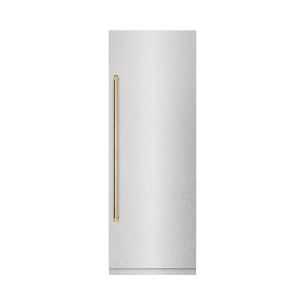 ZLINE Autograph Edition 30 in. 16.7 cu. ft. Column Refrigerator in Satin Stainless Steel with Graphite Gray Interior and Champagne Bronze Accents (RCRVZ-SN-30-CB)