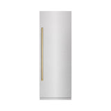 ZLINE Autograph Edition 30 in. 16.7 cu. ft. Column Refrigerator in Satin Stainless Steel with Graphite Gray Interior and Polished Gold Accents (RCRVZ-SN-30-G)