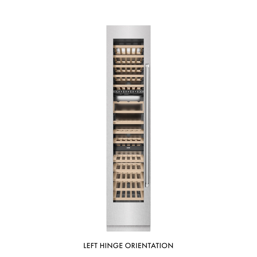 ZLINE 18 in. 9.0 cu. ft. Triple Zone 68 Bottle Left Hinge Column Wine Cooler in Satin Stainless Steel (RCWVL-SN-18)
