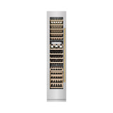ZLINE Autograph Edition 18 in. 9.0 cu. ft. Triple Zone 68 Bottle Left Hinge Column Wine Cooler in Satin Stainless Steel with Polished Gold Accents (RCWVLZ-SN-18-G)