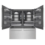 ZLINE 72 in. 39.6 cu. ft. French Door Built-In Bottom Freezer Refrigerator with Water Dispensers and Ice Makers in Satin Stainless Steel with Graphite Gray Interior (GRBIT-SN-72)