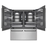 ZLINE Autograph Edition 72 in. 39.6 cu. ft. French Door Built-In Bottom Freezer Refrigerator with Water Dispensers and Ice Makers in Satin Stainless Steel with Graphite Gray Interior and Matte Black Accents (GRBITZ-SN-72-MB)