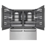 ZLINE Autograph Edition 72 in. 39.6 cu. ft. French Door Built-In Bottom Freezer Refrigerator with Water Dispensers and Ice Makers in Satin Stainless Steel with Graphite Gray Interior and Matte Black Accents (GRBITZ-SN-72-MB)