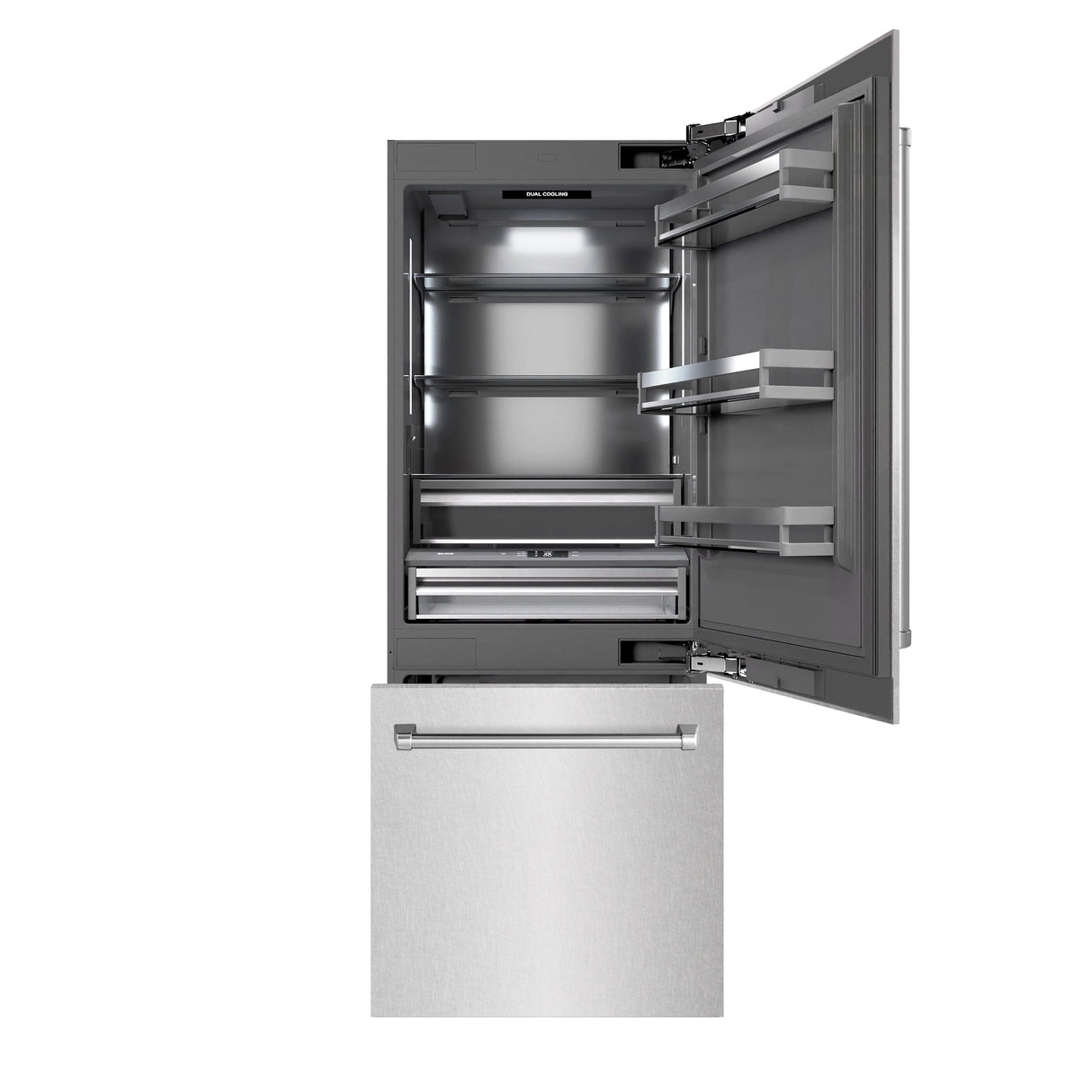 ZLINE 30 in. 16.1 cu. ft. Built-In Bottom Freezer Refrigerator with Water Dispenser and Ice Maker in Satin Stainless Steel with Graphite Gray Interior (GRBIV-SN-30)